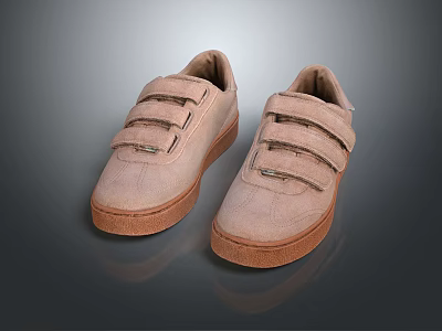 Light Brown Casual Shoes With Velcro Straps And Suede Upper Rubber Sole Design 3d model