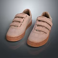Light Brown Casual Shoes With Velcro Straps And Suede Upper Rubber Sole Design