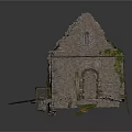 Old Stone House Ruin With Broken Walls Wooden Beams And Scattered Debris