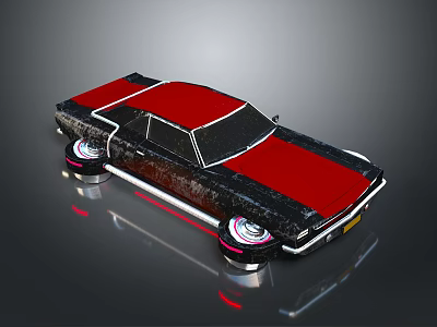 Classic Two Tone Black Red Vintage Car With Chrome Wheels And Shiny Finish 3d model