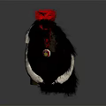 Traditional Hat with Black Fur Red Feather White Sash and Tassel Decoration