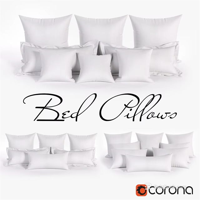 Soft White Bed Pillows In Various Sizes Stacked For Bedroom Decor 3d model 