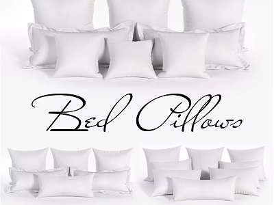 Soft White Bed Pillows In Various Sizes Stacked For Bedroom Decor 3d model