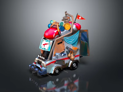 Unique Decorated Car With Red Dome Swiss Flag Open Door And Creative Design 3d model