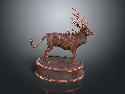 Bronze Mythical Creature Sculpture With Deer Antlers Scaled Body And Circular Base 3d model
