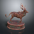 Bronze Mythical Creature Sculpture With Deer Antlers Scaled Body And Circular Base