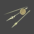 Golden Shield With Symbols And Glowing Decorative Spears On Green Background