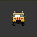 Cartoon Style Orange Red Yard Gas Service Van With Roof Orange Lights Number 04