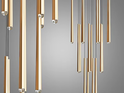 Elegant Gold Cylindrical Pendant Lights With Sleek Design Hanging In Modern Interior 3d model