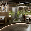 Modern Hotpot Restaurant Interior With Transparent Dome Bamboo Plants And Greenery Wall