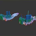 Blue 3D City Models With Tall Buildings And Roads Two Displayed Side By Side