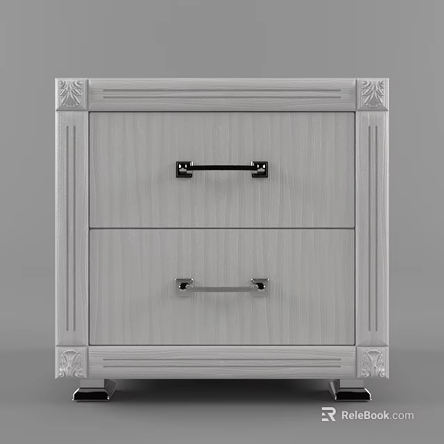 Elegant Modern Gray Bedside Table With Two Drawers And Metal Handles 3d model 