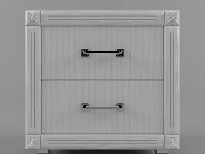 Elegant Modern Gray Bedside Table With Two Drawers And Metal Handles 3d model