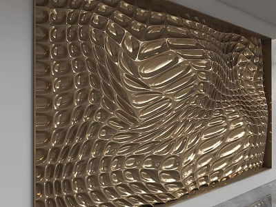 Gold Decorative Wall With Wavy Metallic Texture For Modern Interior Design 3d model