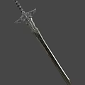 Ornate Medieval Sword With Carved Hilt Guard And Intricate Metal Blade Design