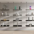 Modern Wall Mounted Shelves With Decorative Figurines Books And Small Plants