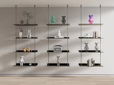 Modern Wall Mounted Shelves With Decorative Figurines Books And Small Plants 3d model