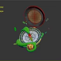 Open Compass With Green Spiral Object And Yellow Star Shaped Fragments