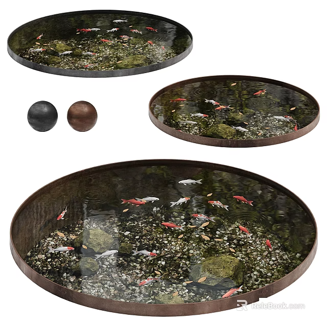 Round Decorative Water Ponds With Koi Fish Pebbles And Decorative Balls 3d model 
