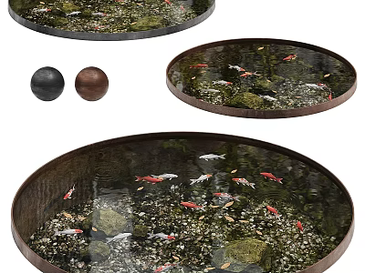 Round Decorative Water Ponds With Koi Fish Pebbles And Decorative Balls 3d model