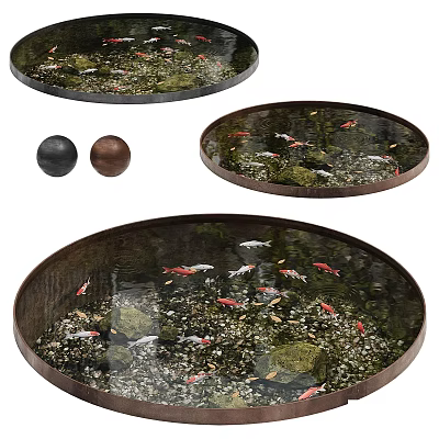 Round Decorative Water Ponds With Koi Fish Pebbles And Decorative Balls 3d model