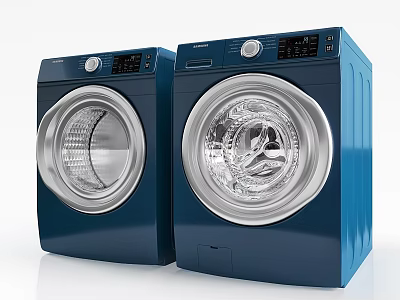Two Blue Modern Front Load Washing Machines For Home Laundry Use 3d model