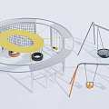 Outdoor Playground Equipment Featuring Circular Yellow Net Structure And Multiple Swings 3d model