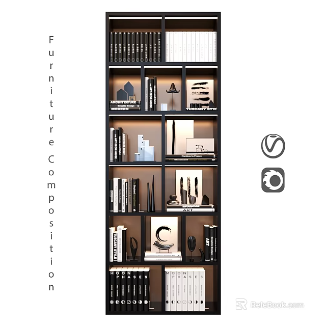 Modern Stylish Shelf Unit Multilayer Storage With Books Decorative Items And Ornaments 3d model 