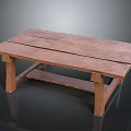 Rustic Wooden Table With Natural Wood Grain And Simple Solid Structure 3d model