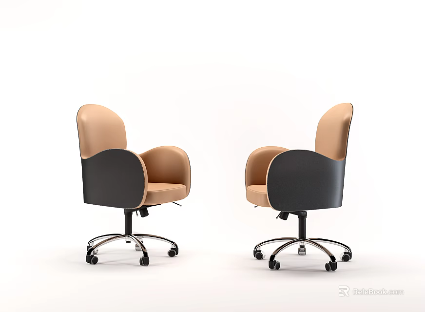 Modern Office Chair With Beige And Black Upholstery Swivel Wheels And Armrests 3d model 