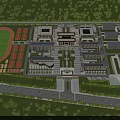 Birds Eye View Planning Of Modern Campus With Classroom Buildings Sports Field And Green Spaces