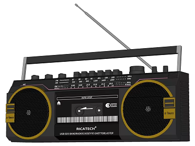 Headphone Audio BIZTECH Black Radio Cassette Player With Yellow Accent Speakers 3d model
