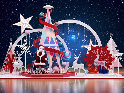 Simple Christmas New Year Online Red Cool Beauty Chen Punch Point DP Point Photo Area Road Show Photo Wall Fast Exhibition Device Consumer Land Stack Head Activity Flash Shop Industrial Wind Sign-in 3d model