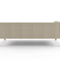 Light Beige Three Seater Sofa with Wooden Legs Against Grey Wall and Artwork