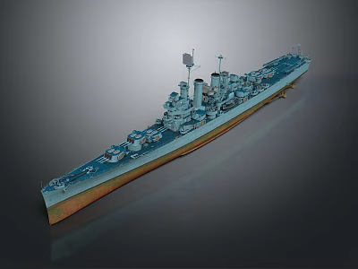 Detailed 3D Rendered Warship Model With Antenna Turrets And Blue Gray Deck Design 3d model