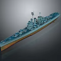 Detailed 3D Rendered Warship Model With Antenna Turrets And Blue Gray Deck Design