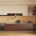 Modern Kitchen Interior With Wooden Cabinets Mosaic Backsplash Countertop And Appliances