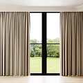 Beige Floor Length Curtains For Large Window With Green Lawn View