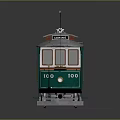 Green Vintage Tram Number 100 With Wooden Seats On Tracks And Overhead Wires