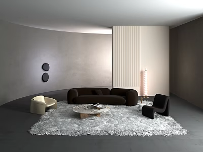 Modern Sofa And Coffee Table Set With Accent Chairs Shaggy Rug Floor Lamp Wall Decor 3d model