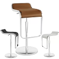 Modern Bar Stool With Black Seat Metal Frame Adjustable Height Round Base 3d model