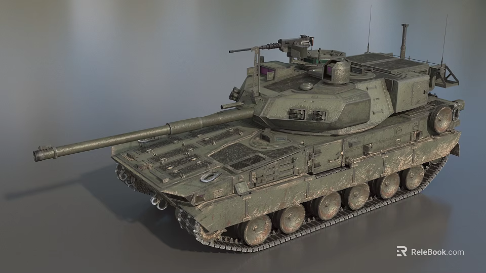 Modern Military Tank 3D Model with Green Camouflage Armored Turret and Tracks 3d model 