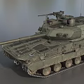 Modern Military Tank 3D Model with Green Camouflage Armored Turret and Tracks
