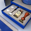Luxury Tea Canister in Blue Box with Gold Trim Open Design and Greeting Card