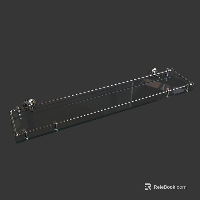 Modern Transparent Glass Bathroom Shelf with Metal Wall Mounted Brackets 3d model 