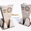 Stone Wood Sculptural Monuments With Engraved Text Eagle Emblem And Conical Bases 3d model