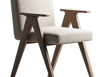 Modern Armchair With Fabric Cushion Wooden Triangular Arms And Legs Design 3d model
