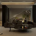 Modern Luxury Open Living And Dining Room Design With Glass Block Partition And Comfortable Furnishings