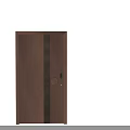Modern Brown Hinged Door With Vertical Metal Strip And Round Handle Design