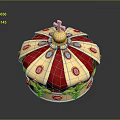 Royal Red Velvet Crown with Gold Trim Colorful Gemstones and Cross Top